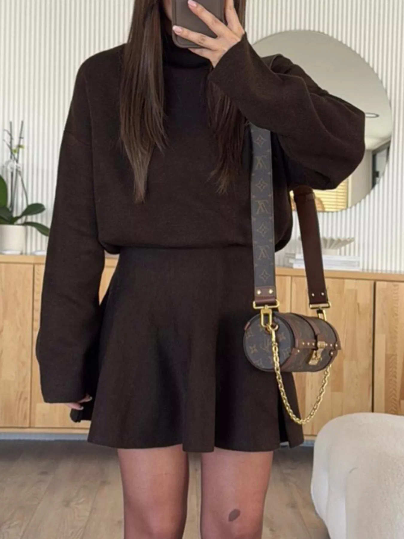 Women's Half-High Neck Long Sleeve Loose Fit Knit Sweater Dress