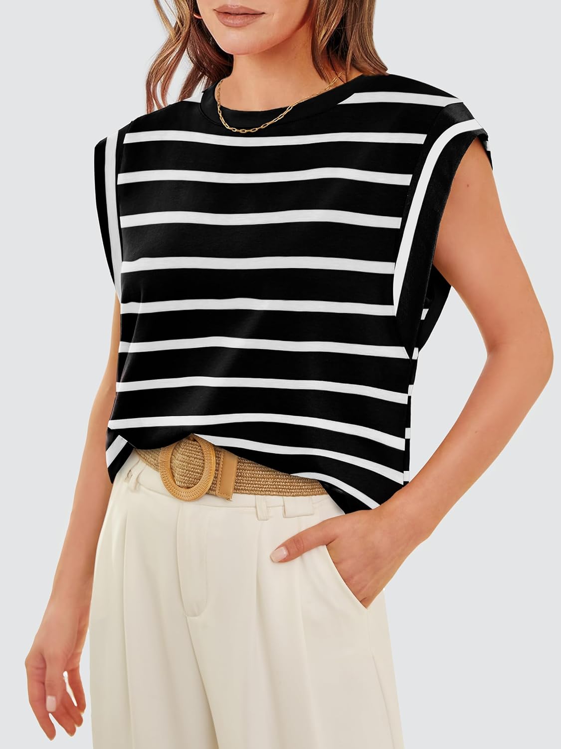 Women's Crewneck Cap Sleeve Casual Tank Basic Tee