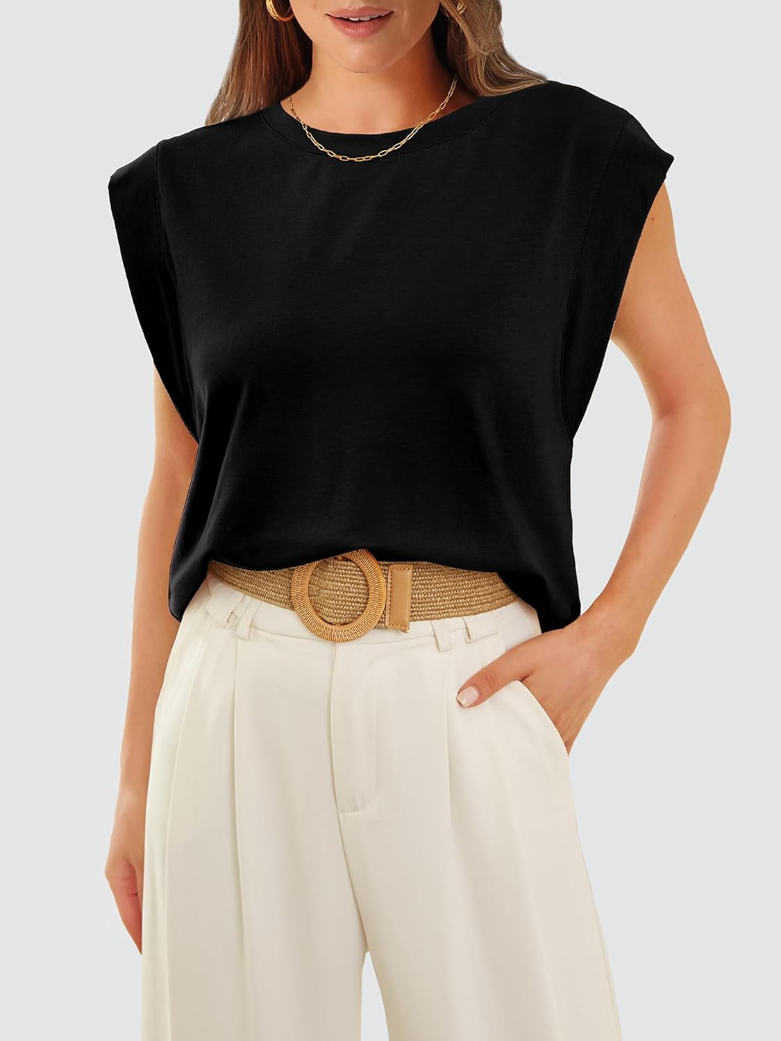 Women's Crewneck Cap Sleeve Casual Tank Basic Tee