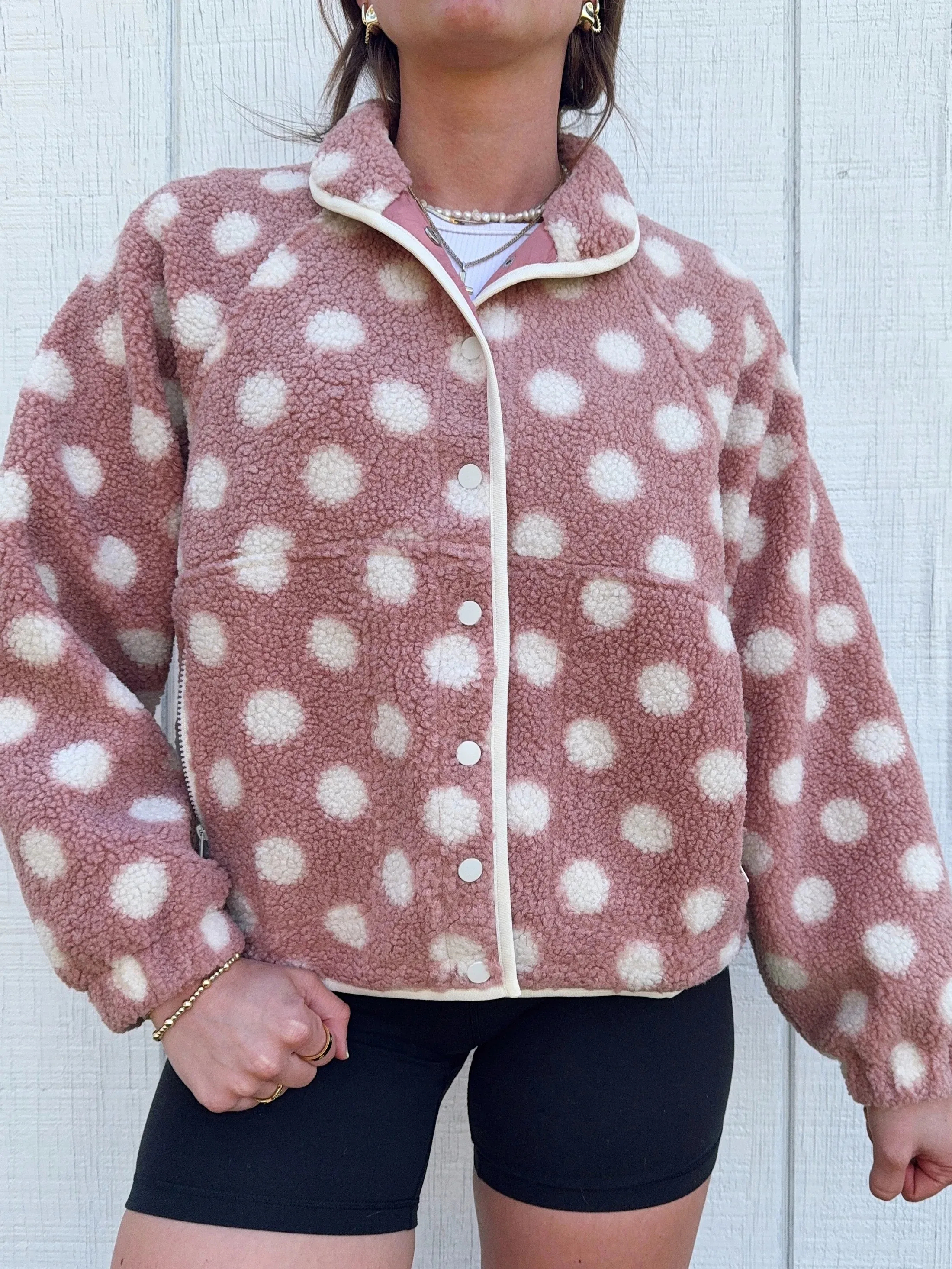 HOT SALE Women's Fleece Polka Dot Lapel Button Down Coat
