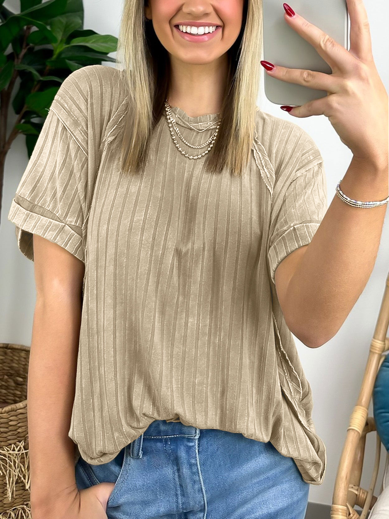 [Copy]🔥Oversized Ribbed Striped Knit Top (Buy 2 Free Shipping)