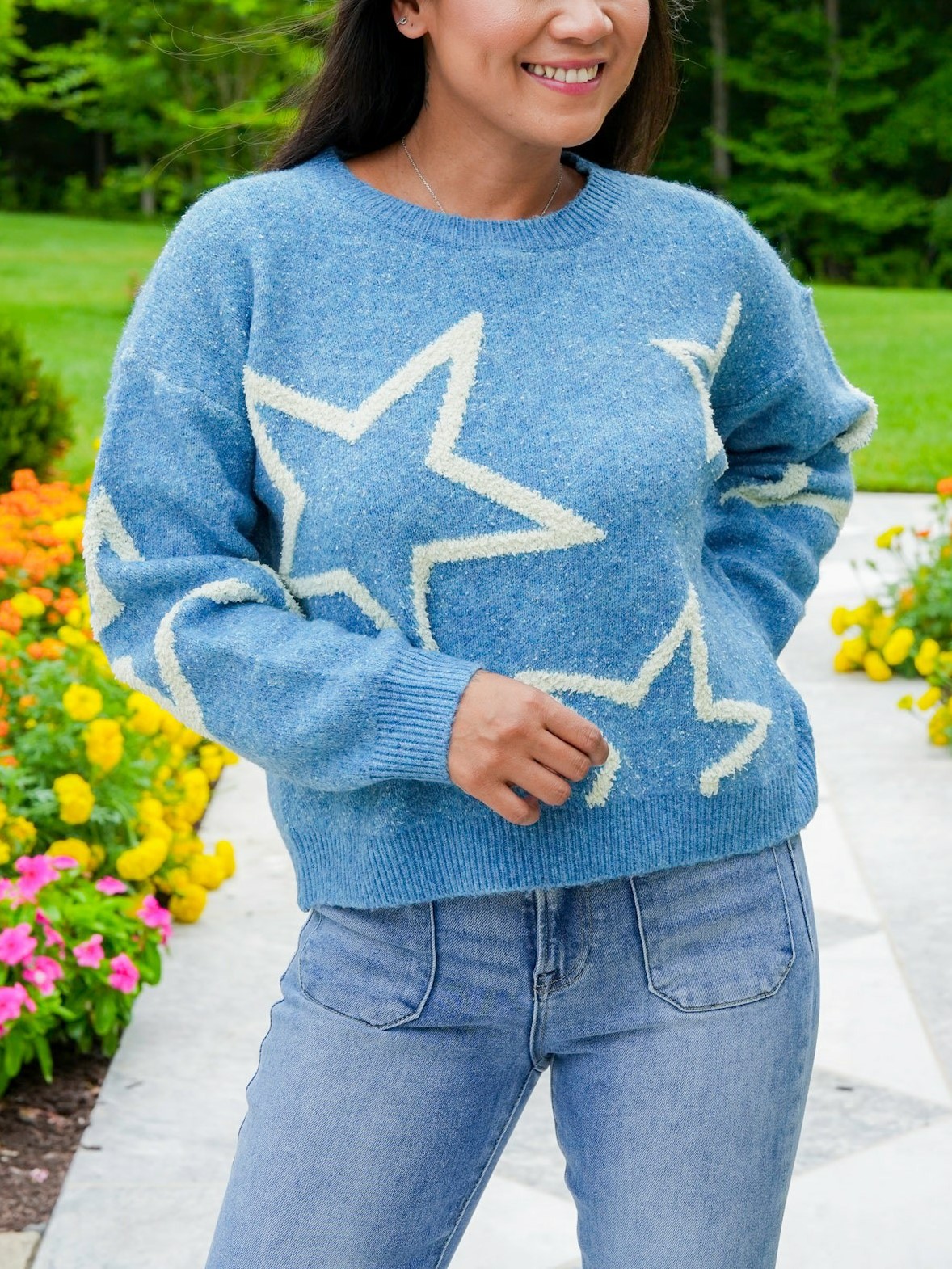 Star Pattern Contrast Long Sleeve Pullover Sweater