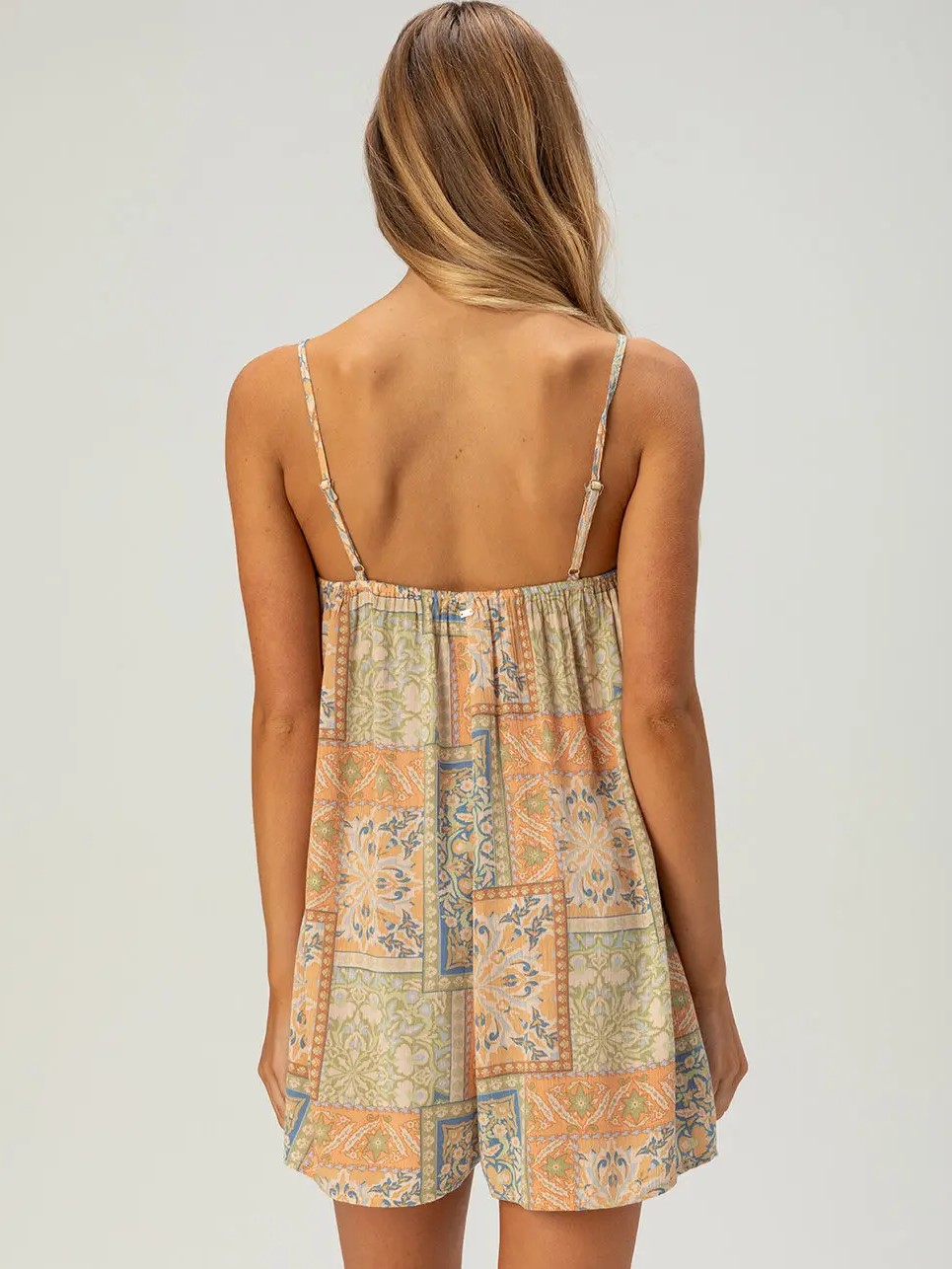 Women's Boho Printed Button Romper Short Jumpsuit