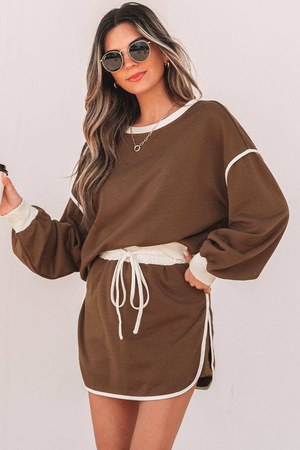 Women's Loose Pullover and Lace-up Waist Skort Set (Buy 2 Free Shipping)