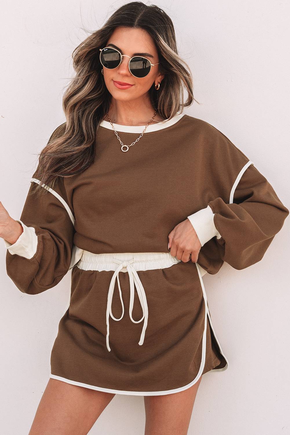 Women's Loose Pullover and Lace-up Waist Skort Set (Buy 2 Free Shipping)