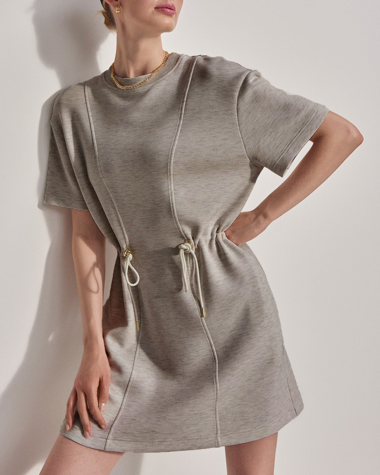 Women's Short-sleeve Drawsting Waist T-shirt Dress