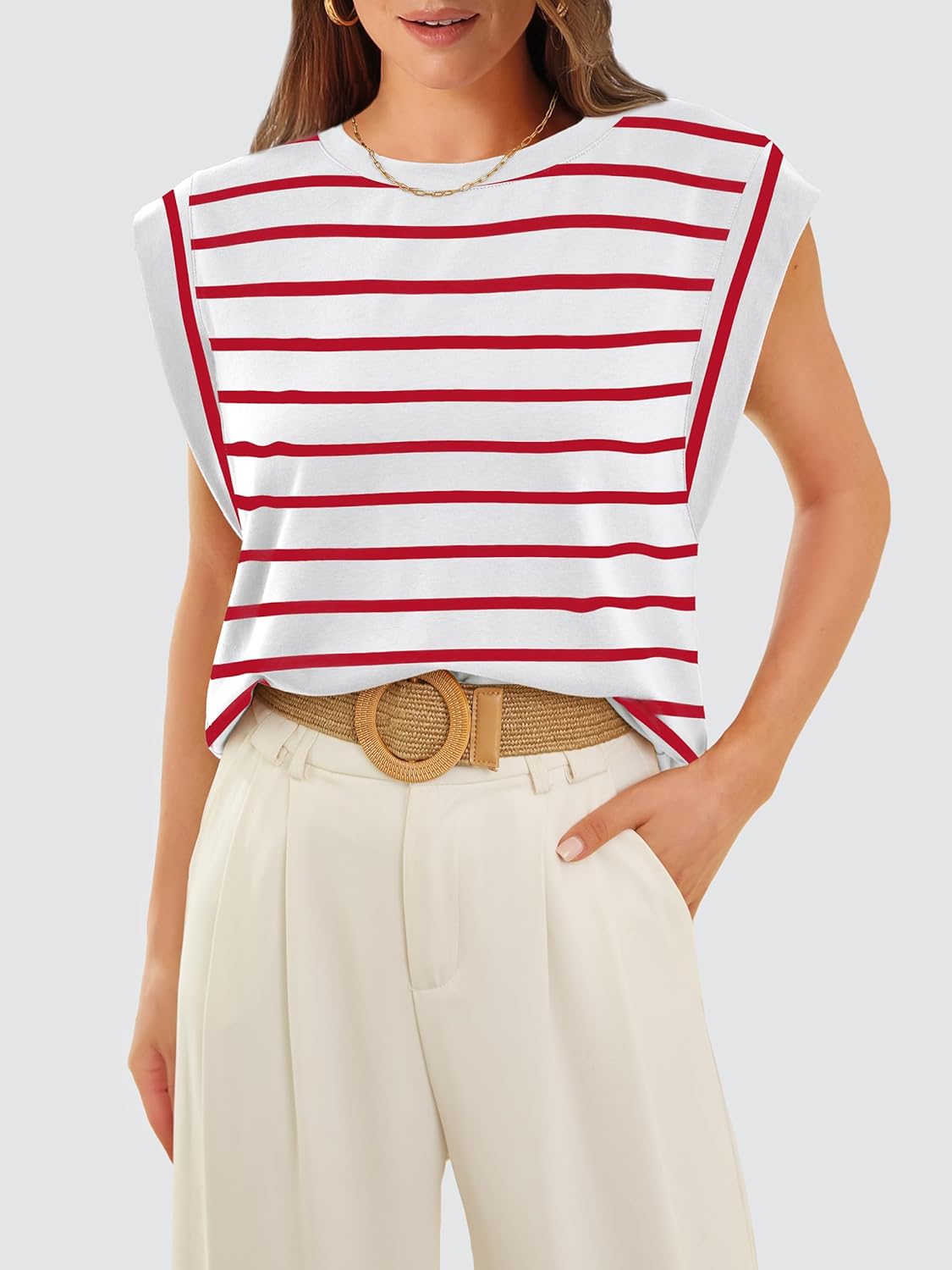 Women's Crewneck Cap Sleeve Casual Tank Basic Tee