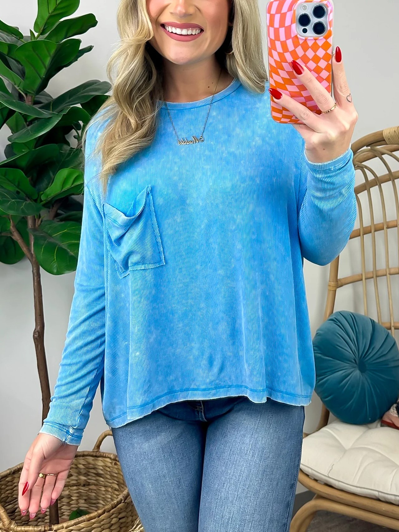 Washed Dolman Sleeve Pocket Top