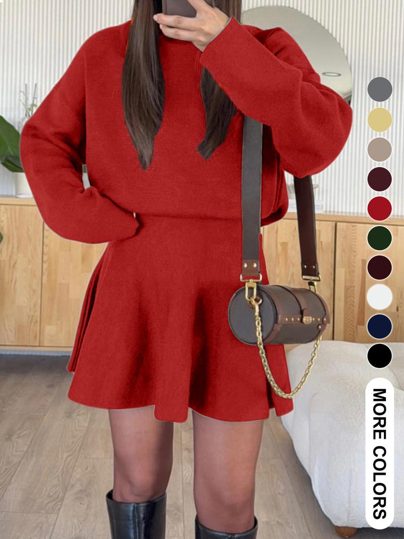 Women's Half-High Neck Long Sleeve Loose Fit Knit Sweater Dress