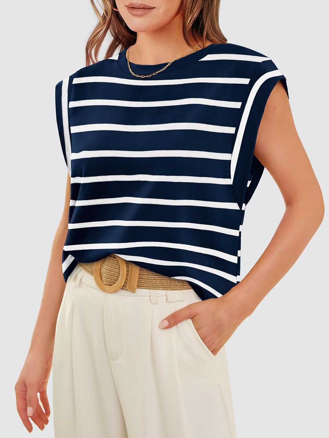 Women's Crewneck Cap Sleeve Casual Tank Basic Tee