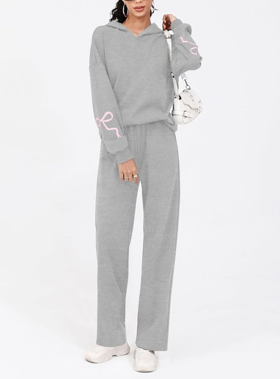 Women's Bow Detail Hoodie Sweat Set (Buy 2 Free Shipping)
