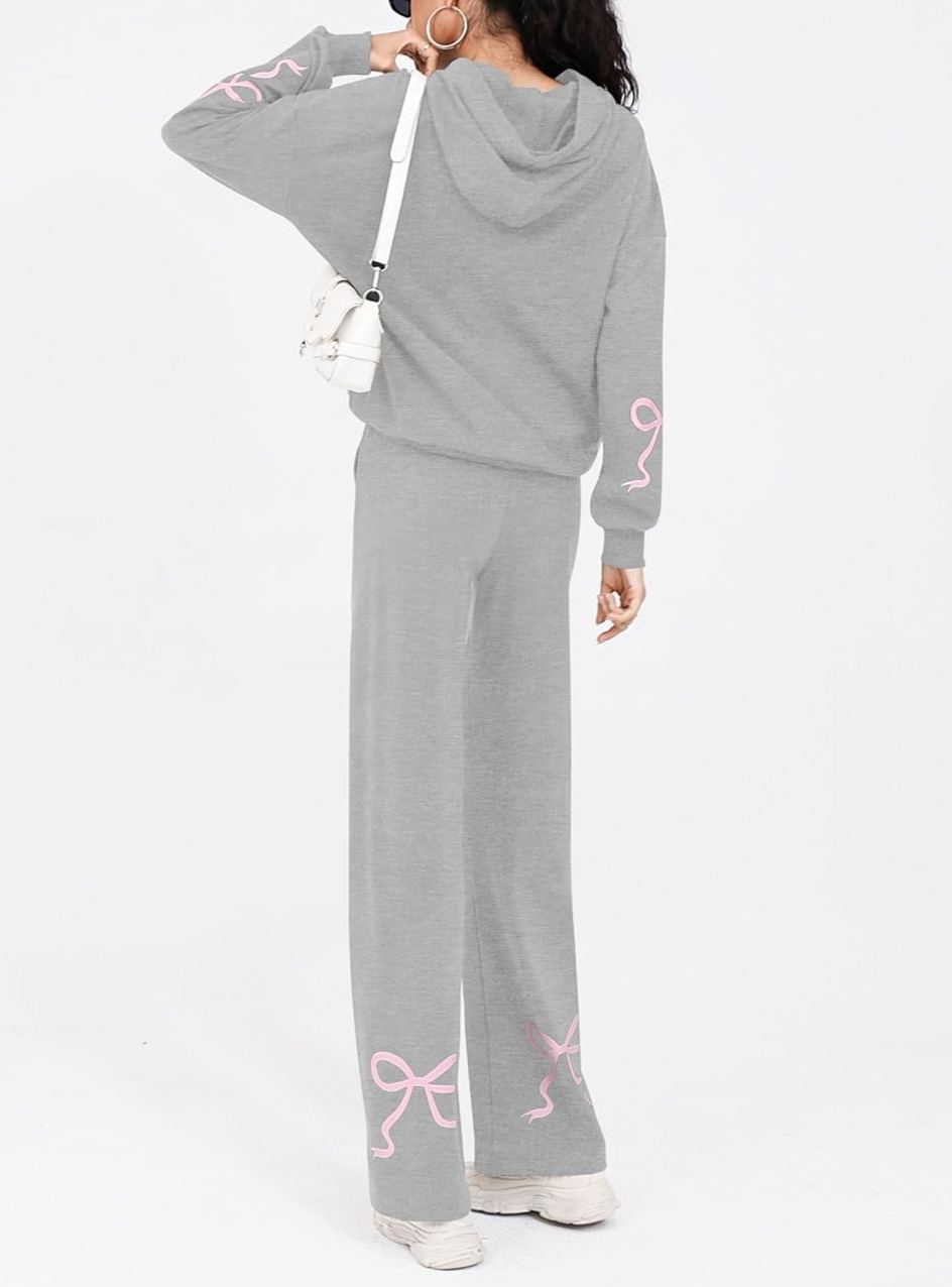 Women's Bow Detail Hoodie Sweat Set (Buy 2 Free Shipping)
