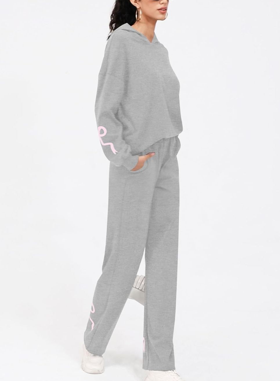 Women's Bow Detail Hoodie Sweat Set (Buy 2 Free Shipping)