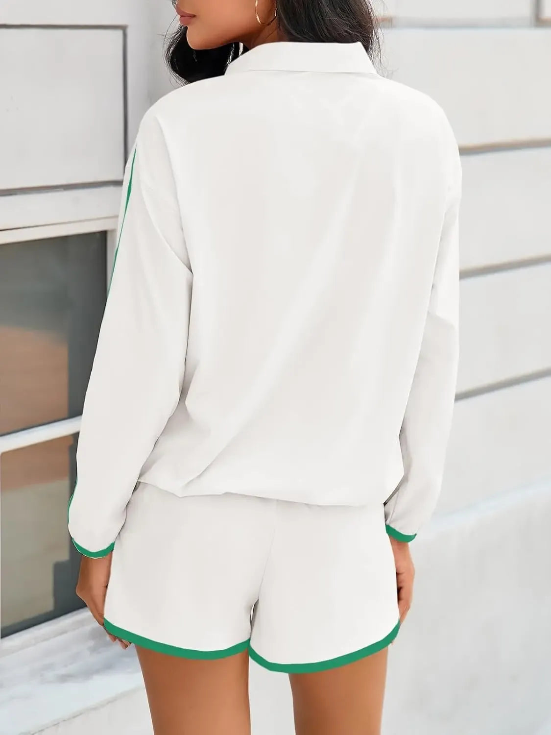 HOT SALE Women's Half-Zip Long Sleeve Top & Shorts Casual Two-Piece Set