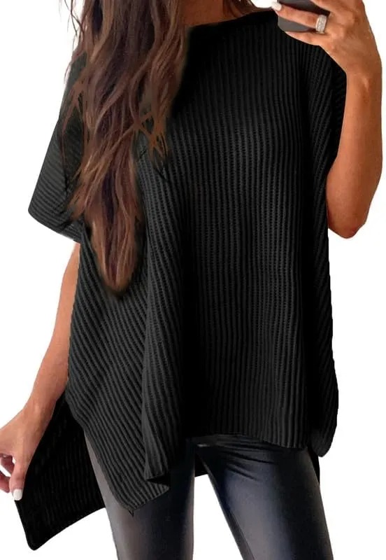 HOT SALE Women's Lightweight Knit Batwing Short Sleeve Sweater