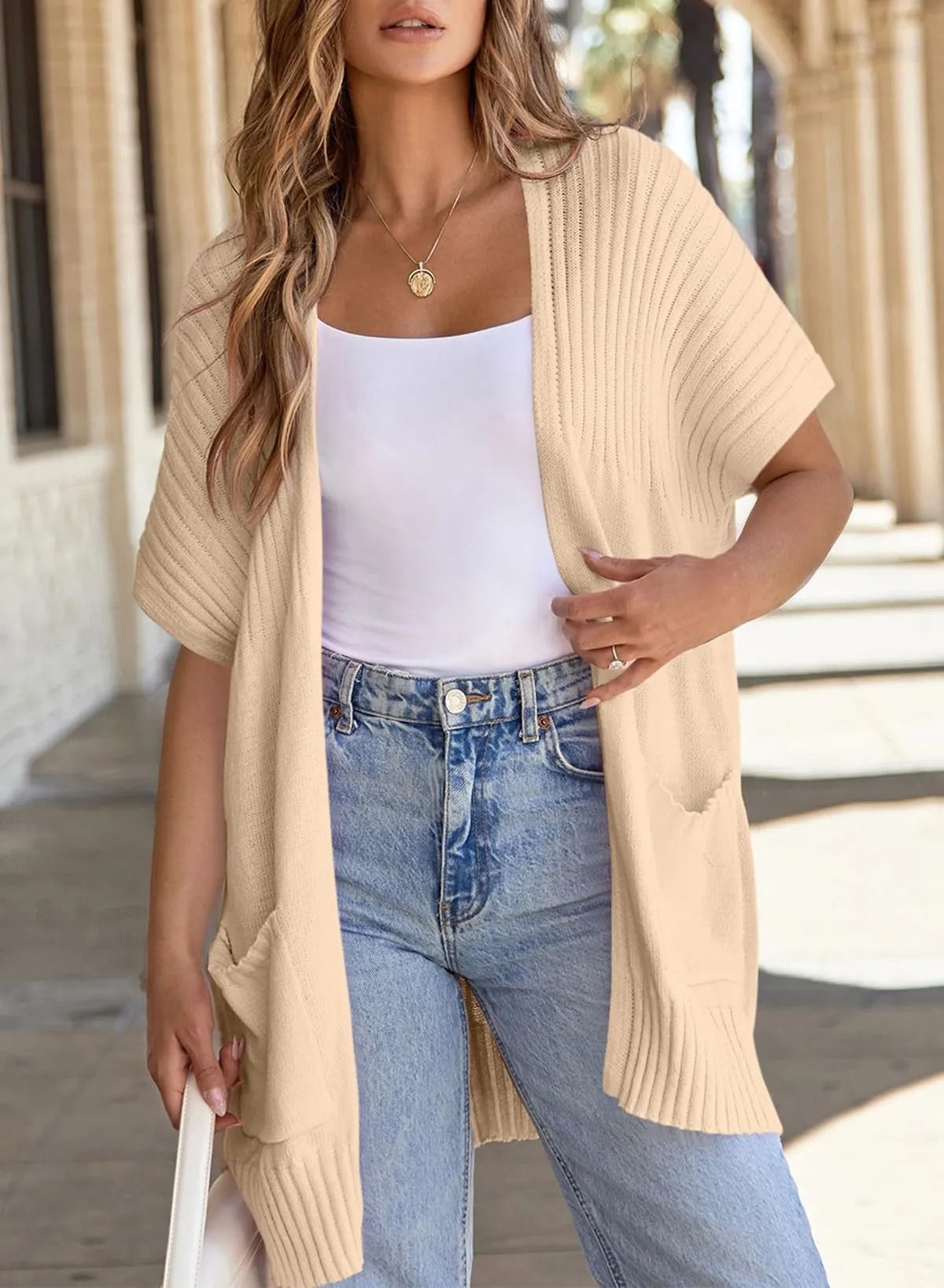 HOT SALE Women's Short Sleeve Pleated Lightweight Open Front Cardigan