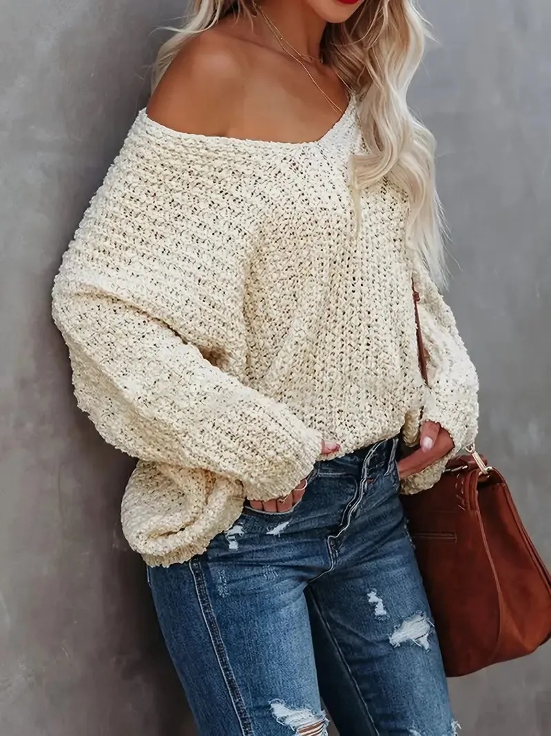 HOT SALE Women's Off-the-Shoulder Sweater Loose Lightweight Pullover Top