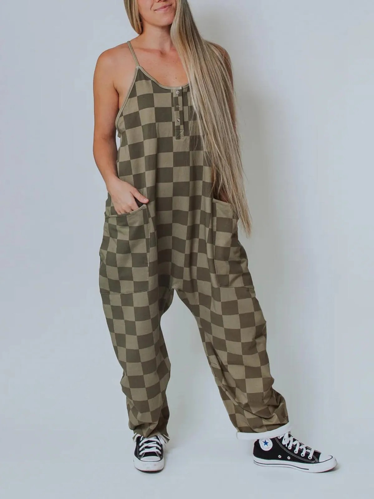 HOT SALE Women's Button Neck Suspender Jumpsuit Casual Overalls