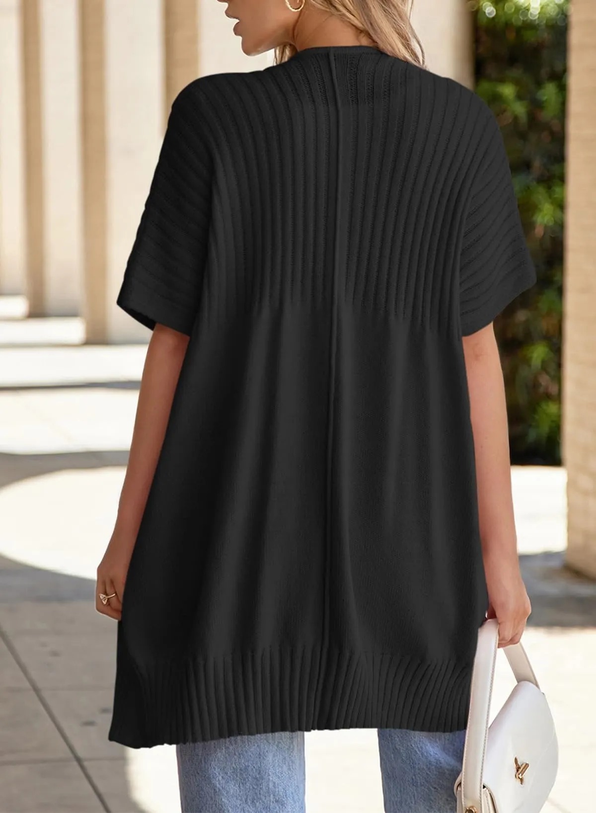 HOT SALE Women's Short Sleeve Pleated Lightweight Open Front Cardigan