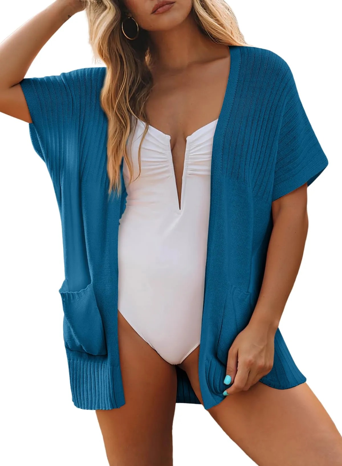 HOT SALE Women's Short Sleeve Pleated Lightweight Open Front Cardigan