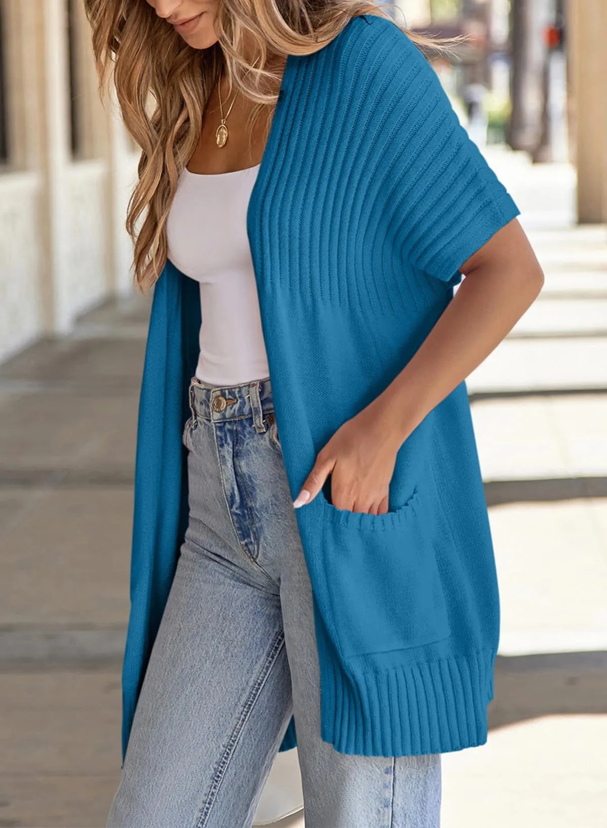 HOT SALE Women's Short Sleeve Pleated Lightweight Open Front Cardigan