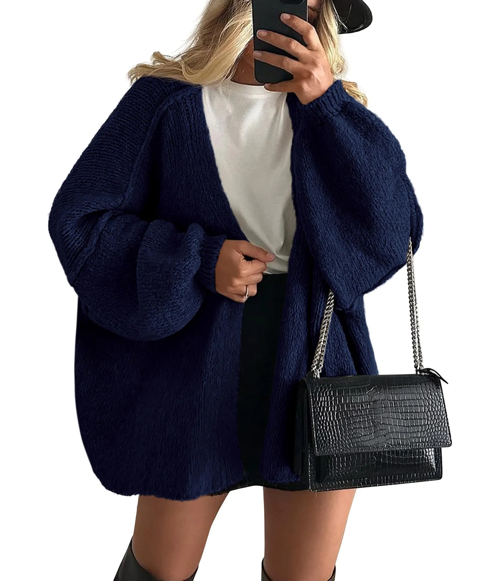 HOT SALE Women's Oversized Cardigan Long Lantern Sleeve Knit Open Front Lightweight Sweater