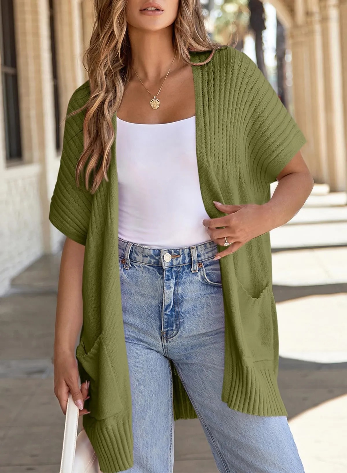 HOT SALE Women's Short Sleeve Pleated Lightweight Open Front Cardigan