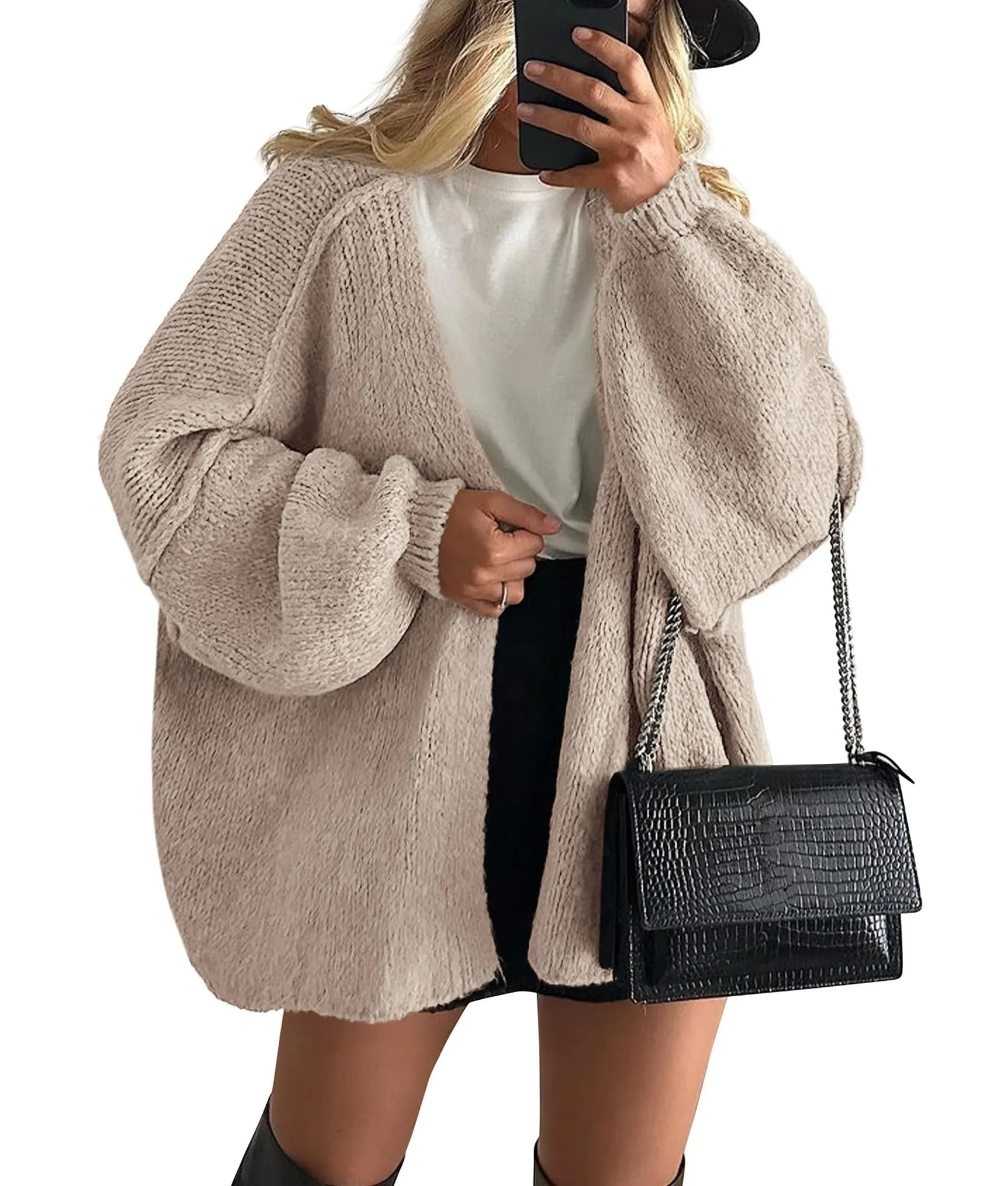 HOT SALE Women's Oversized Cardigan Long Lantern Sleeve Knit Open Front Lightweight Sweater
