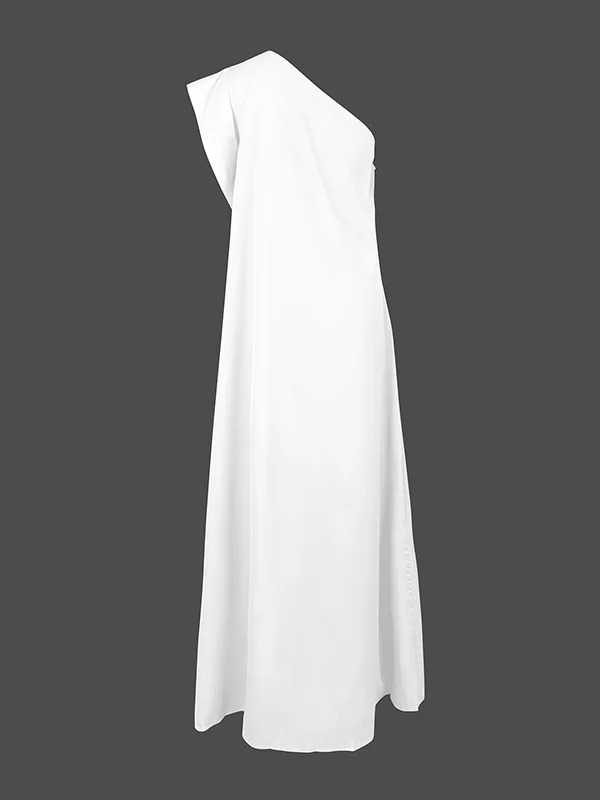 Women's Summer Asymmetric Solid Color Slit One Shoulder Maxi Dress