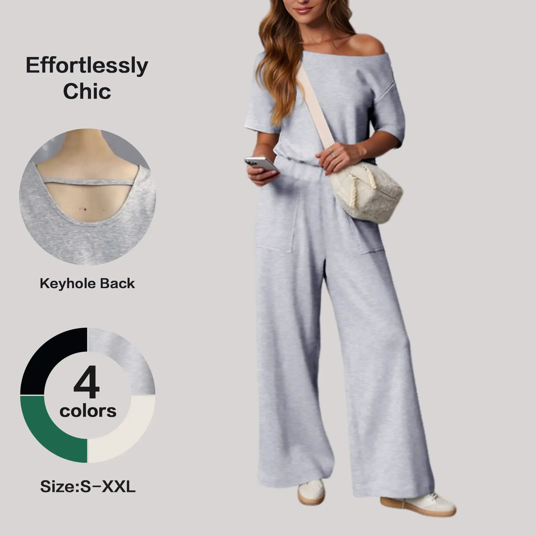 HOT SALE Women's Short Sleeve Back Cutout Casual Wide Leg Loose Fit One-Piece Jumpsuit