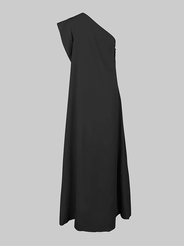 Women's Summer Asymmetric Solid Color Slit One Shoulder Maxi Dress
