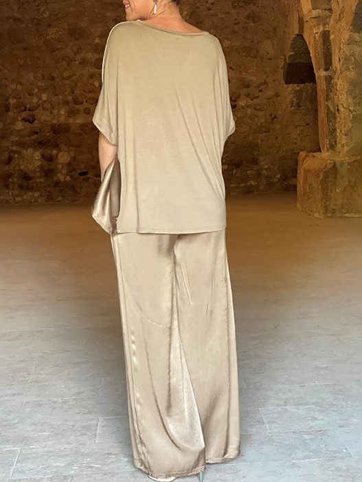 HOT SALE V-neck Satin Top and Wide Leg Two-piece Set