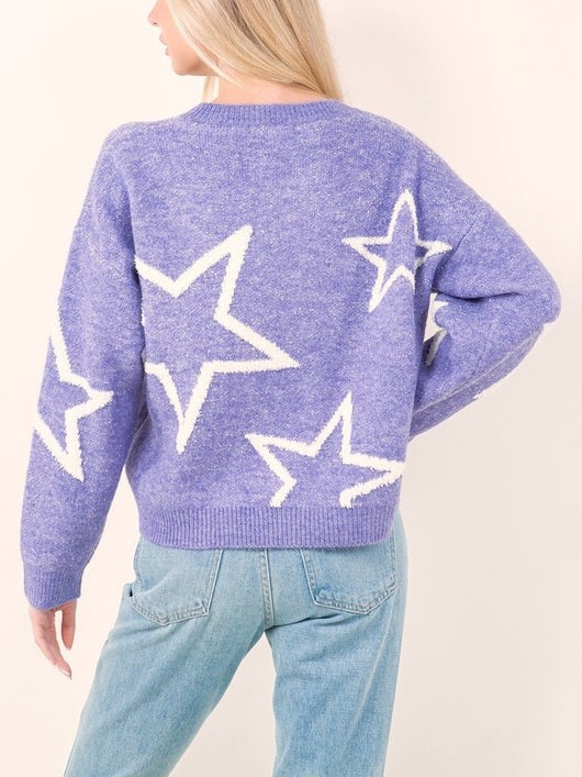 Star Pattern Contrast Long Sleeve Pullover Sweater