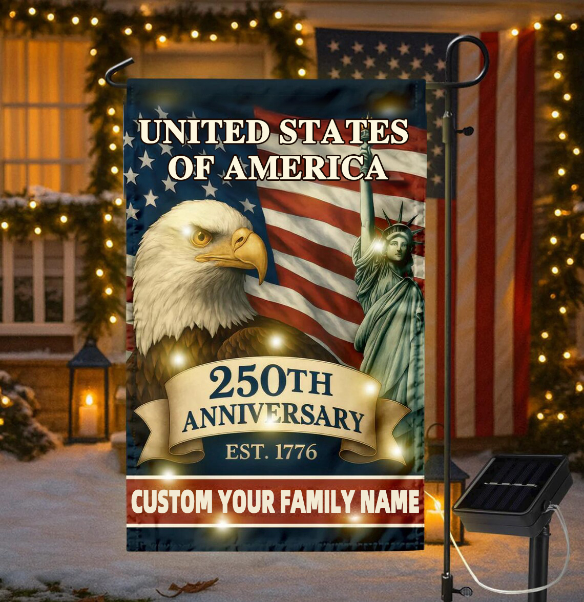 Custom Family Name Celebrate America 250th Anniversary Garden Flag Patriotic Gifts