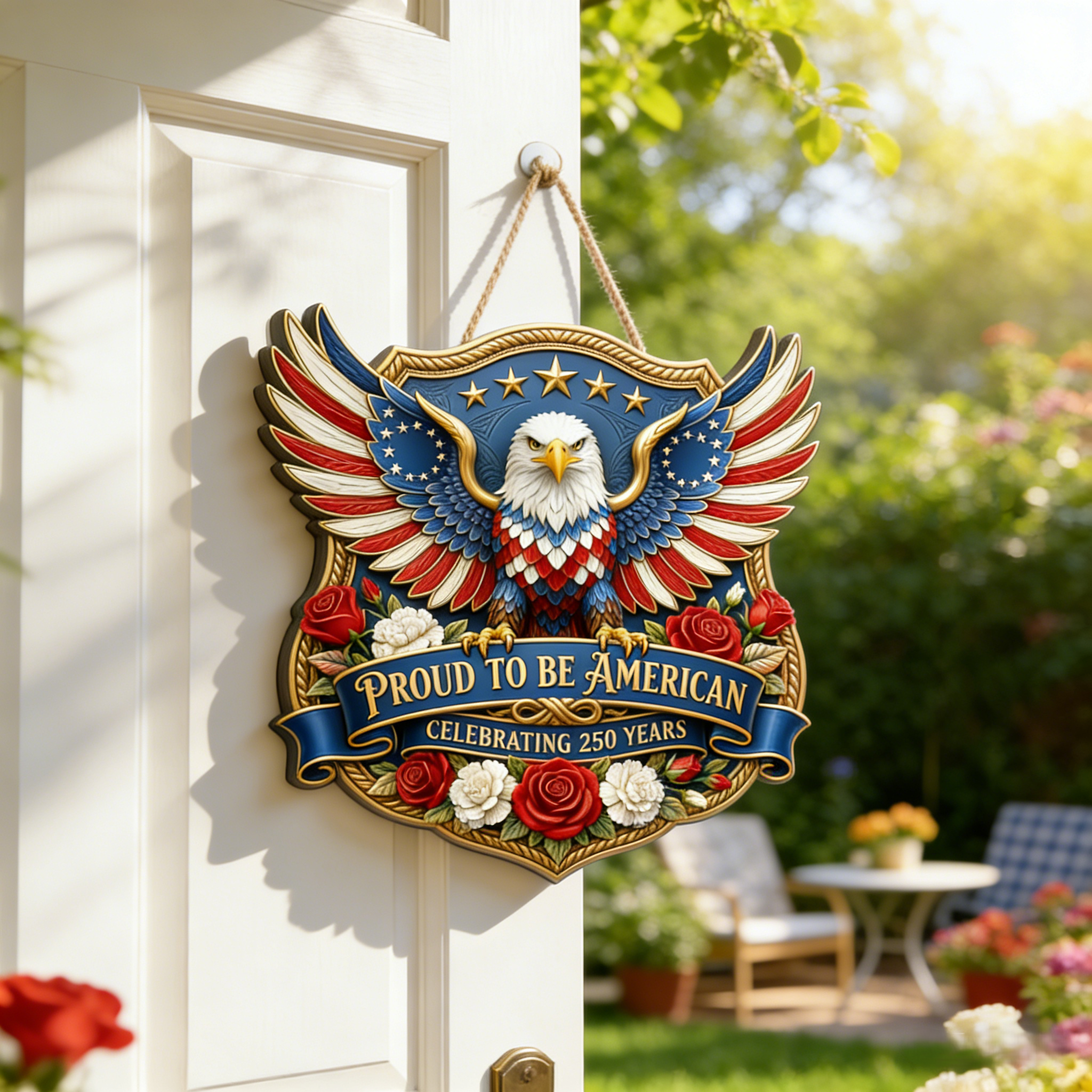 Wooden USA 250th Anniversary Door Sign