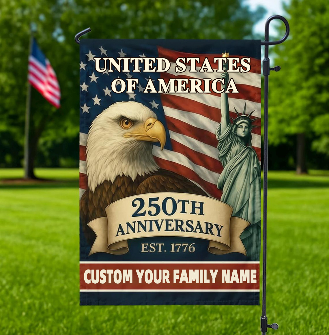 Custom Family Name Celebrate America 250th Anniversary Garden Flag Patriotic Gifts