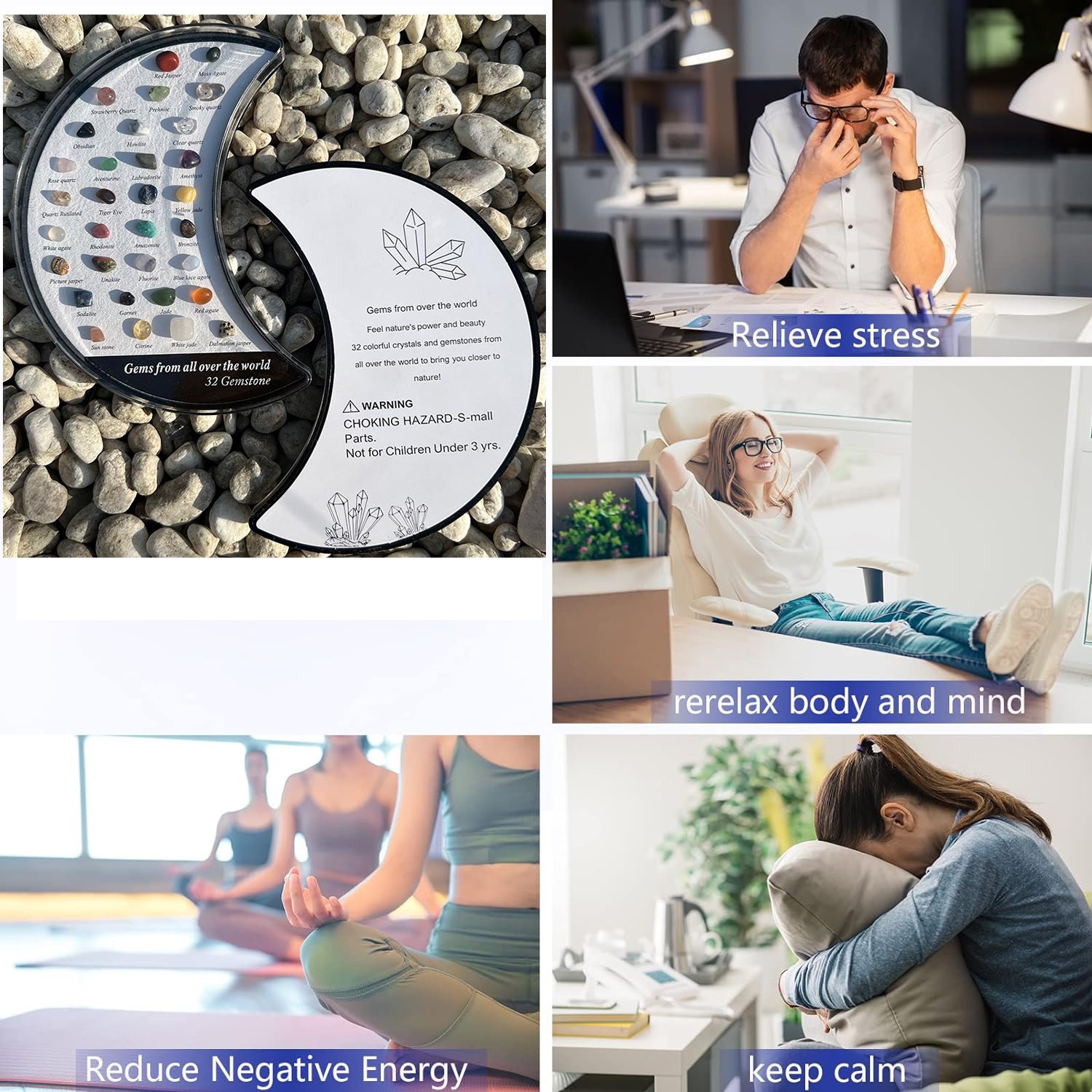 Stone of Power - Mineral Specimens Healing Crystal Moon Shape Box