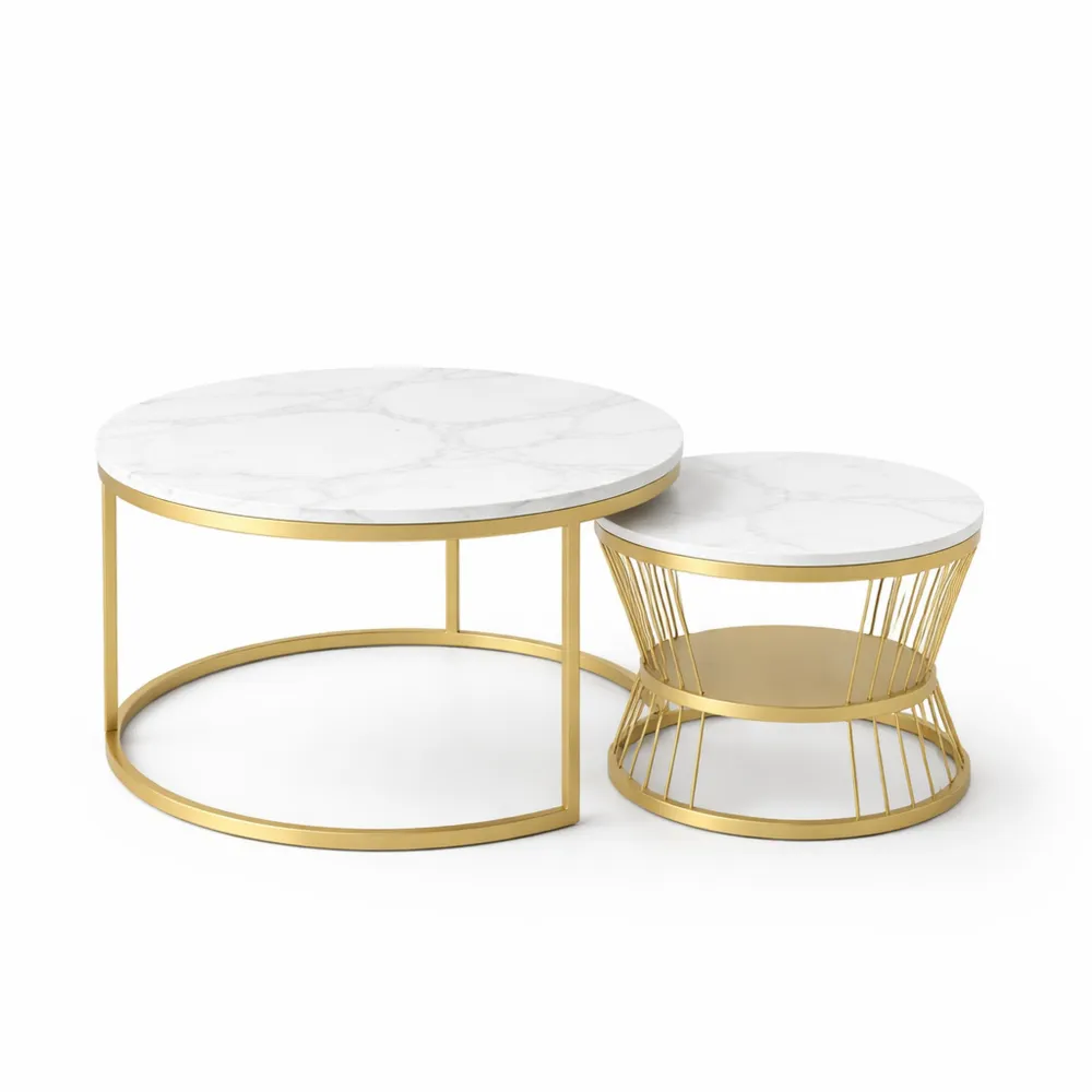 Set di Tavolini Rotondi in Marmo con Spazio Contenitivo