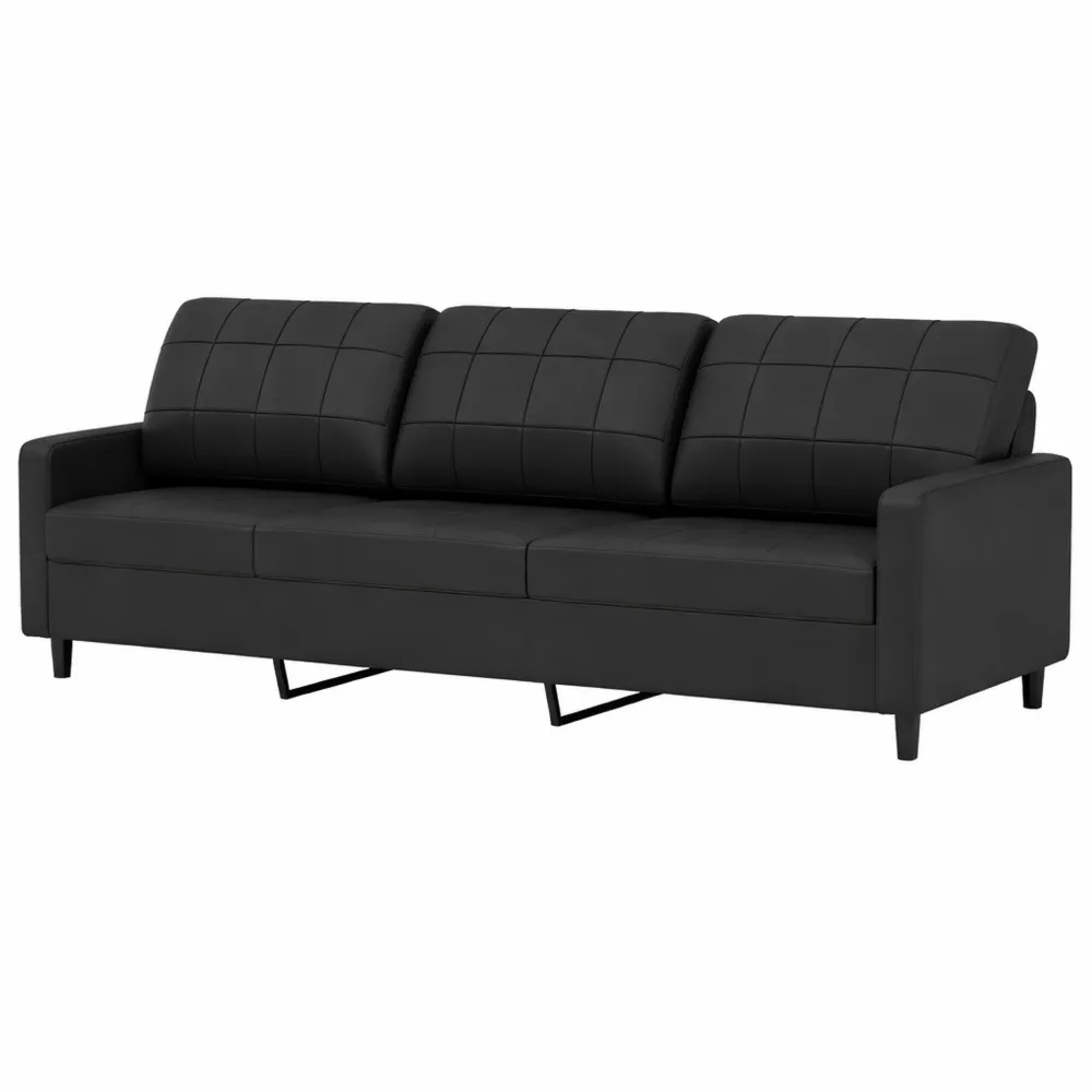 Divano a 3 Posti Nero in Similpelle 180 cm
