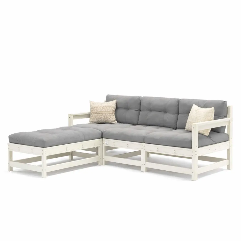 Set Divani da Giardino in Legno Massello con Cuscini Neri, Combinazione Modulare da Esterno