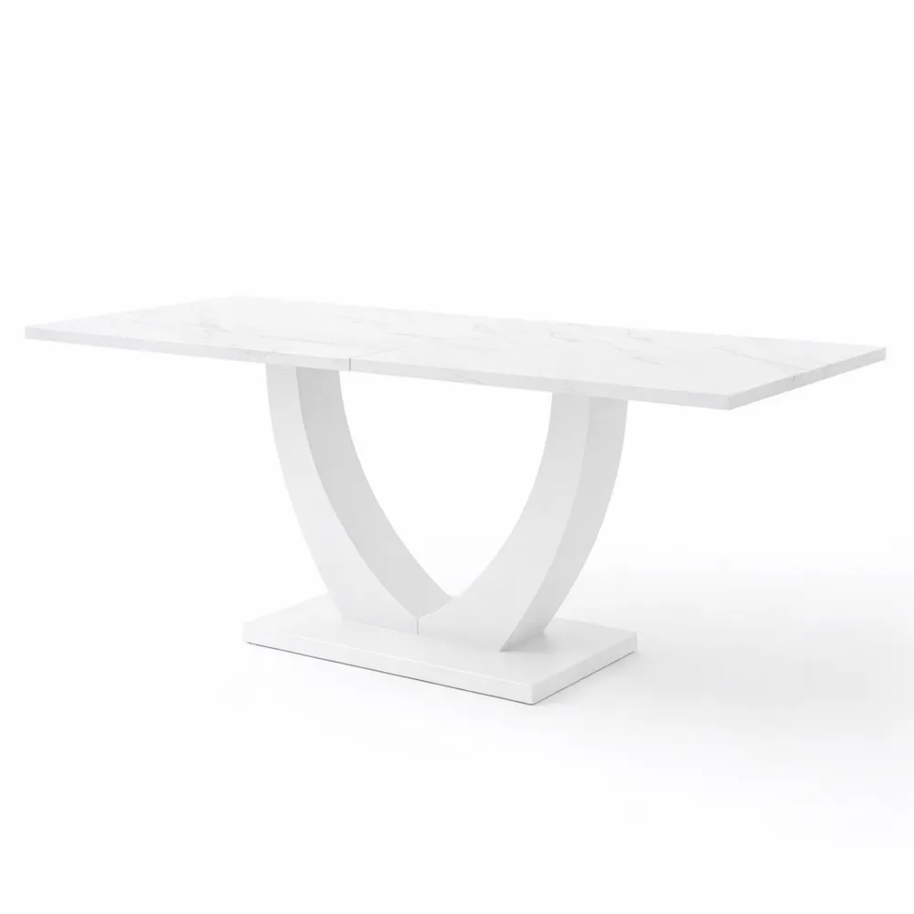 Tavolo da pranzo moderno 140x75x75.5cm in metallo con motivo marmo e piedini regolabili