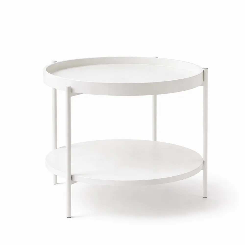 Tavolino rotondo in legno a doppio livello con base in metallo, colore grigio, dimensione: ø 50 cm