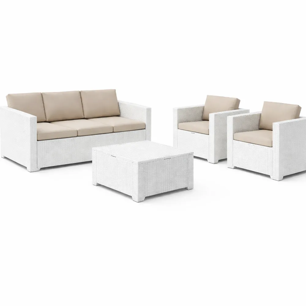 Set salotto da giardino con cuscini effetto rattan, uso interno ed esterno, colore bianco