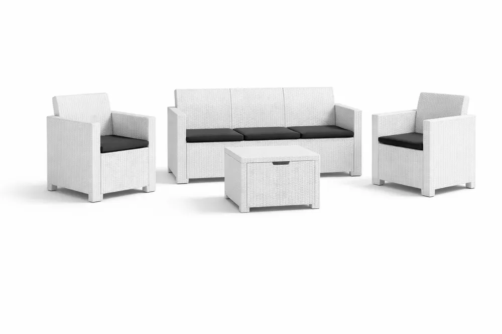 Set Arredamento da Giardino con Divano, Poltrone e Tavolino in Polipropilene, Bianco