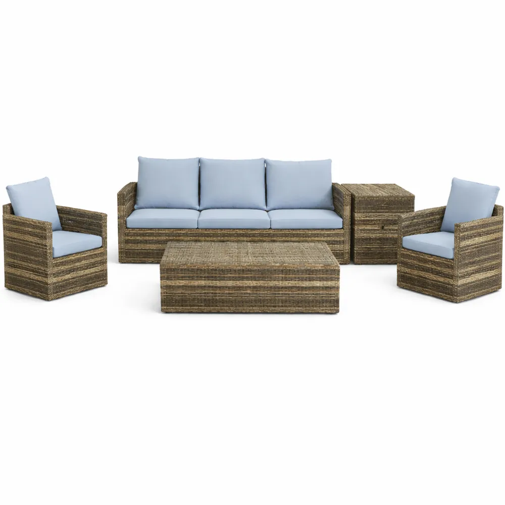 Set da Giardino in Rattan 6 Pezzi con Tavolo e Cuscini Lavabili