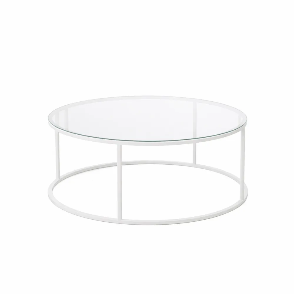 Tavolino da salotto rotondo con piano in vetro temperato grigio