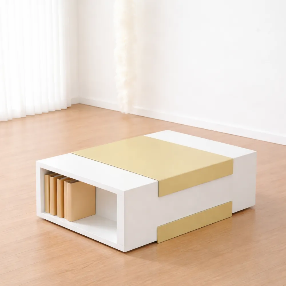 Tavolino da Salotto Rettangolare con Scomparti Laterali 110x57x31 cm Bianco/Avena