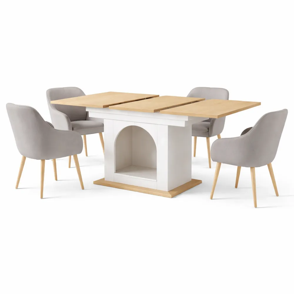 Tavolo da pranzo estensibile con ripiani per cucina e soggiorno, 140x80 cm, colore naturale e nero