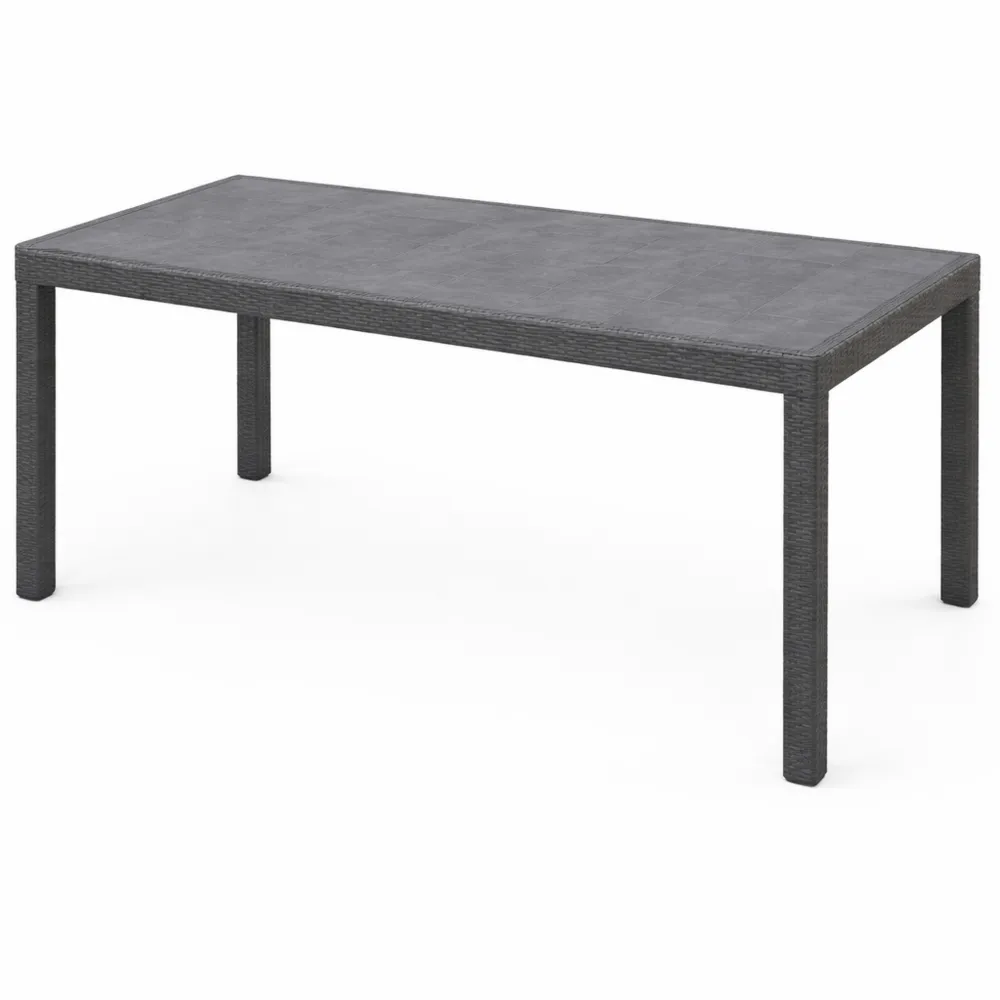 Tavolo Fisso Stile Rattan Antracite in Plastica 150x72x90 cm