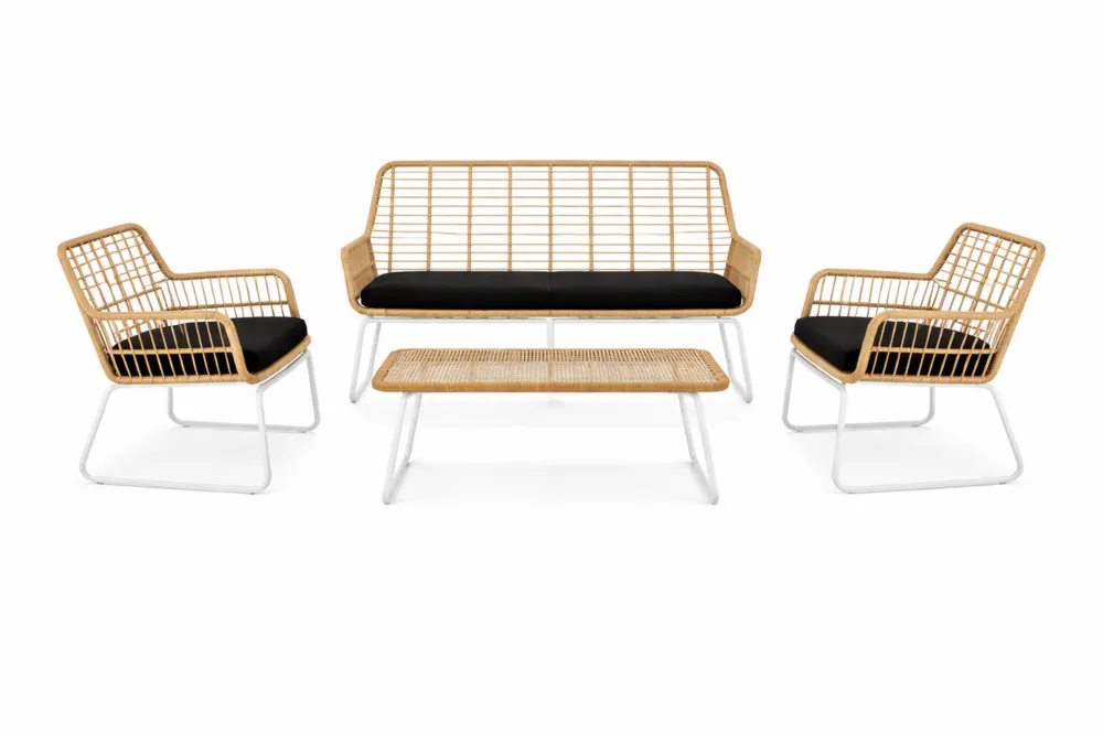 Set arredo da giardino in rattan, stile boho, 4 pezzi